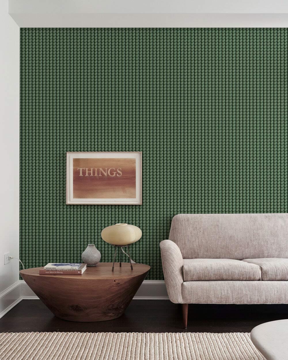 Emerald Green Geometric Mural Wallpaper in living room
