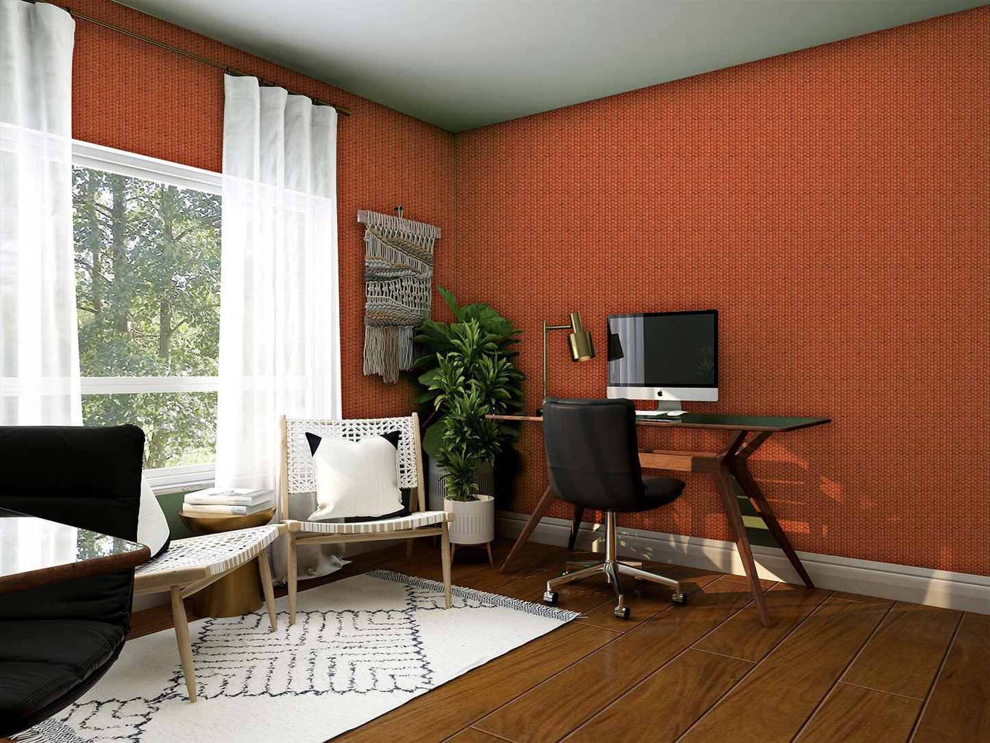 Modern Textured Orange Mural Wallpaper in office