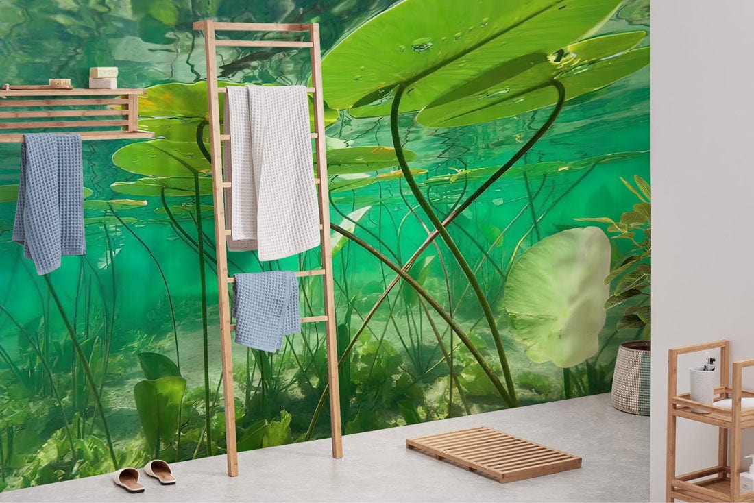 Green Underwater World Wallpaper Mural for Use as Decoration in Bathrooms