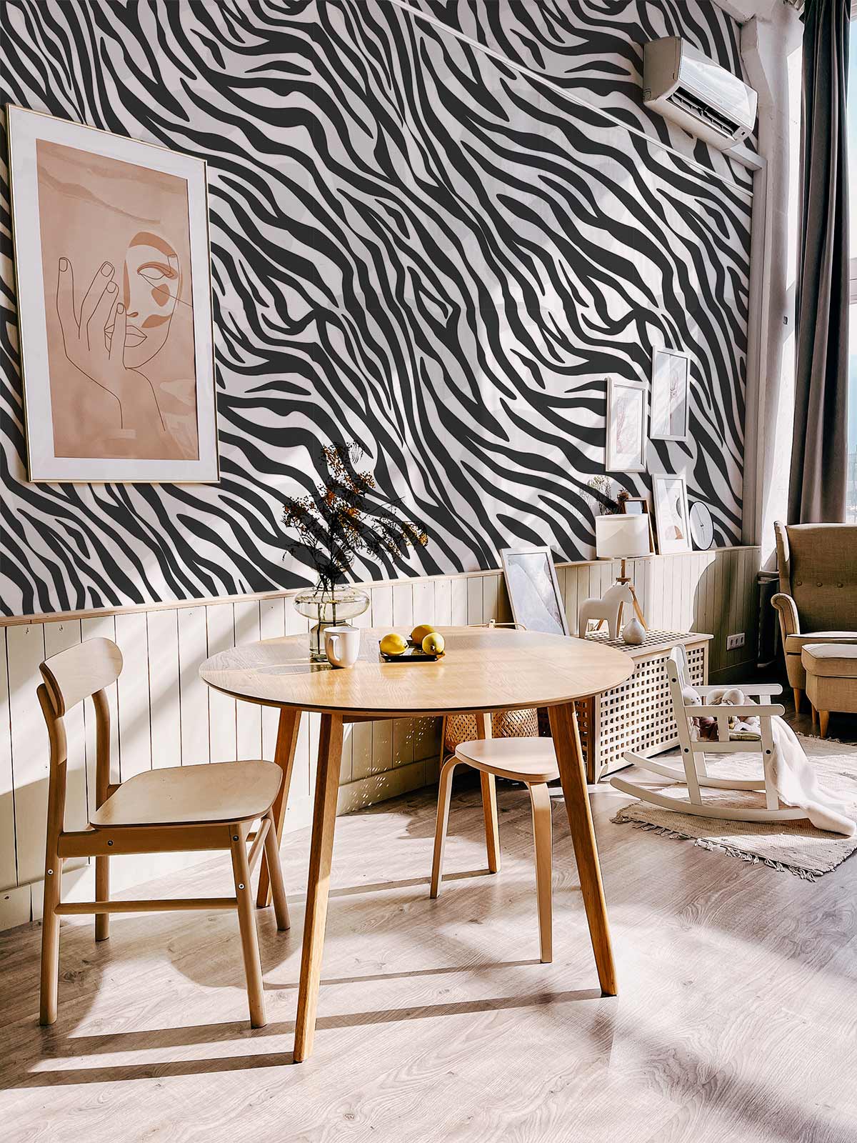 Wallpaper mural with a grey tiger's fur, perfect for decorating the living room.