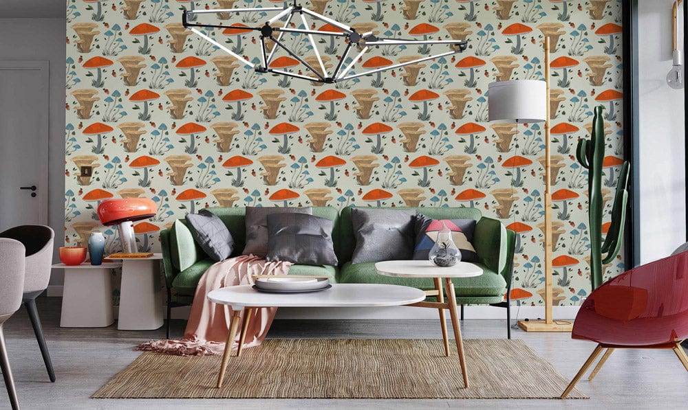 Growing Mushrooms Pattern Wall Mural hallway