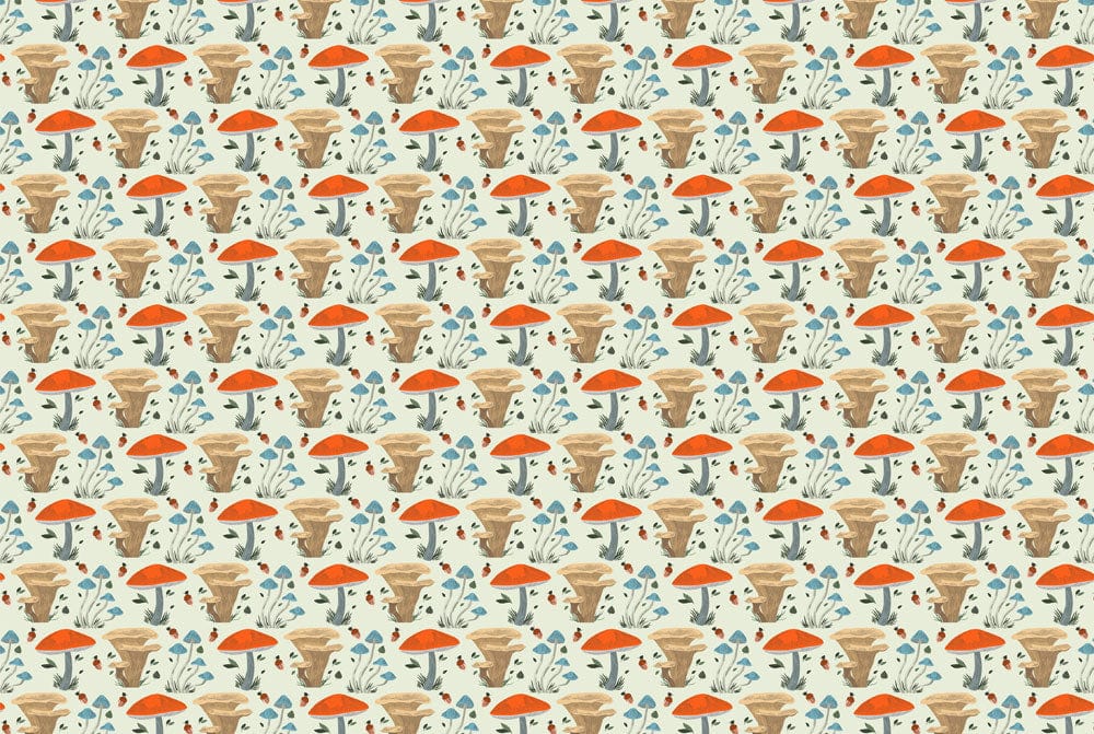 Growing Mushrooms Pattern Wall Mural plain