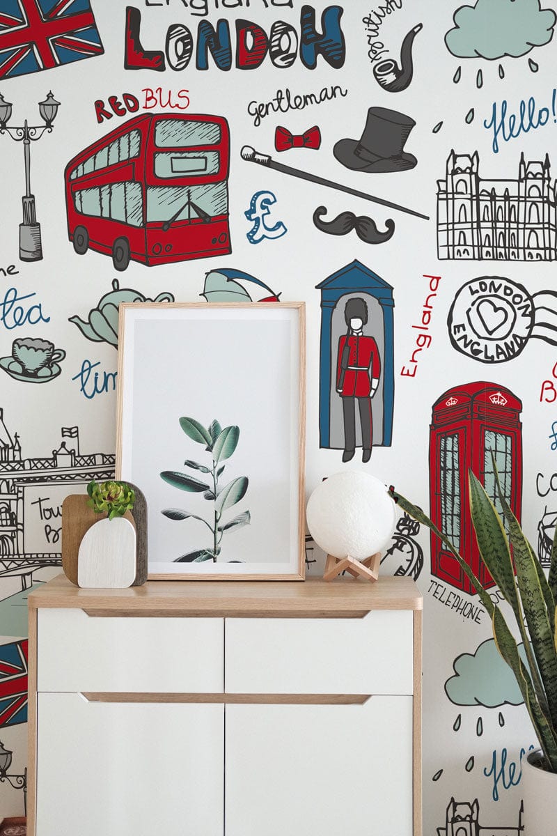 Decorate your hallway with this hand-drawn mural of London's architecture on wallpaper.