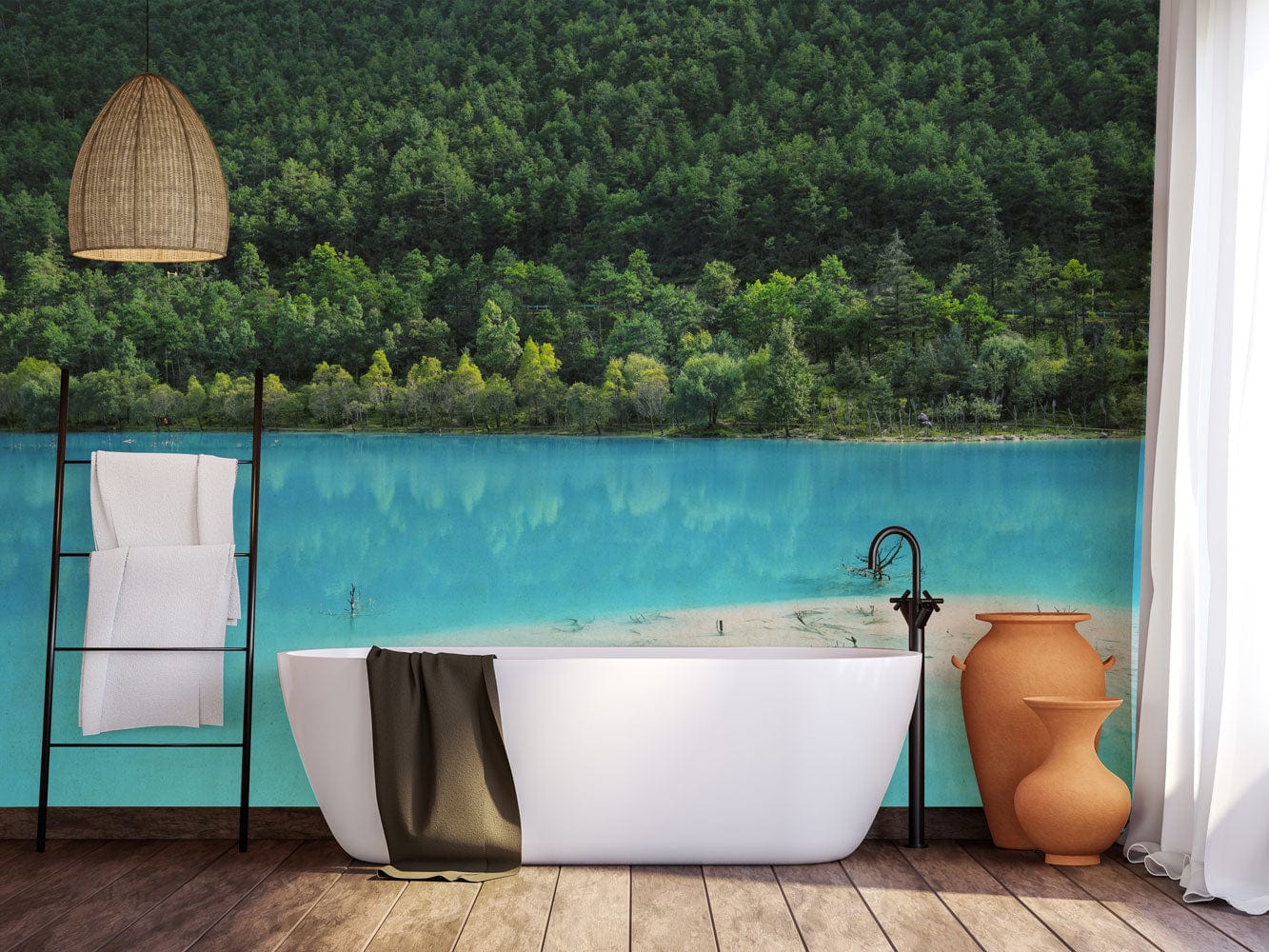 Heavenly Lake Scenery Wallpaper Mural for Use as Decorating Material in Bathrooms