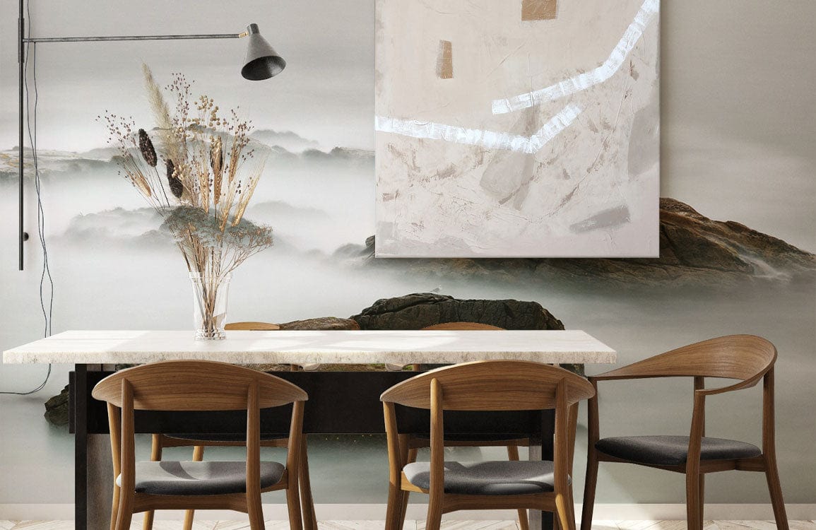 hidden rock landscape wall mural for dining room decor