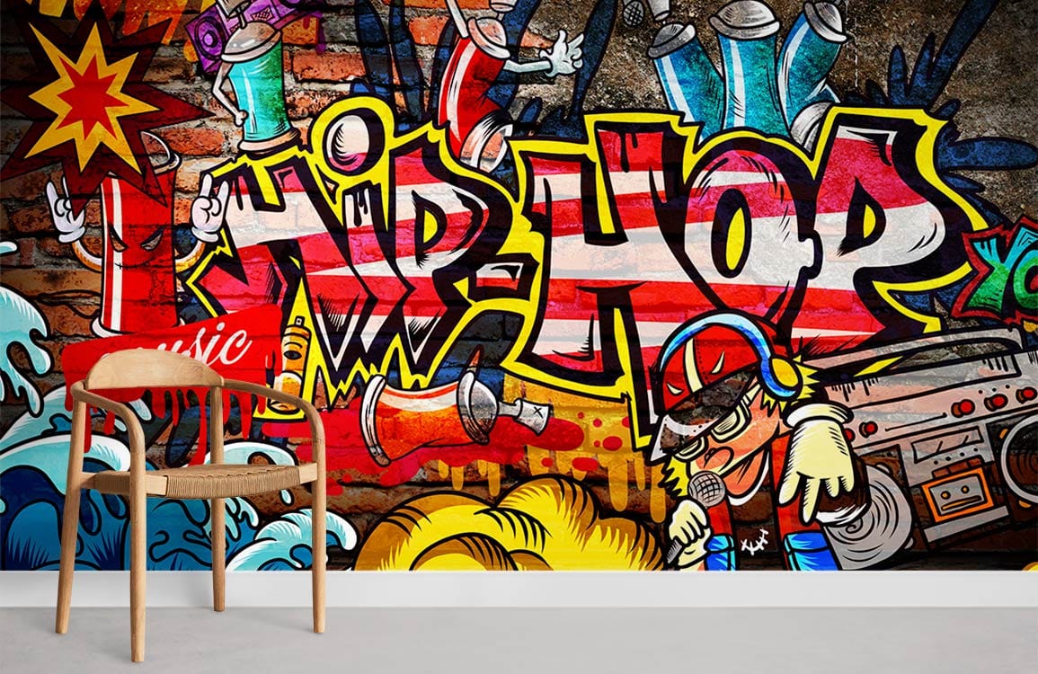 Colorful Urban Graffiti Art Mural Wallpaper in music room