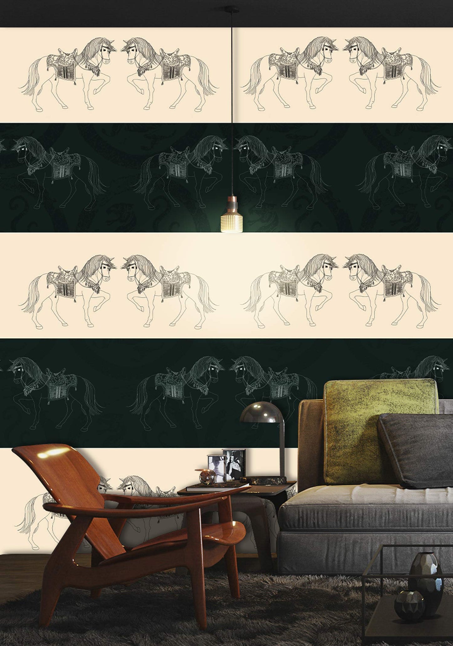 Decorate your living room with this horse couple animal wallpaper mural.