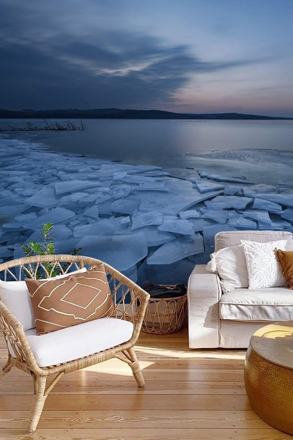 Serene Blue Ice Landscape Mural Wallpaper in living room