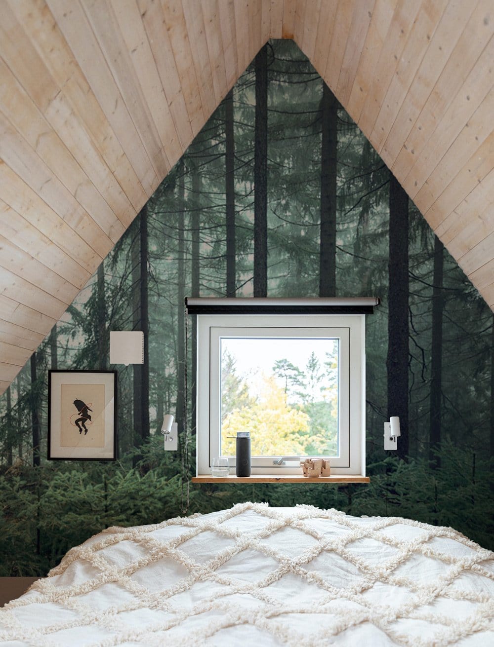 Emerald Forest Mist Landscape Mural Wallpaper in bedroom