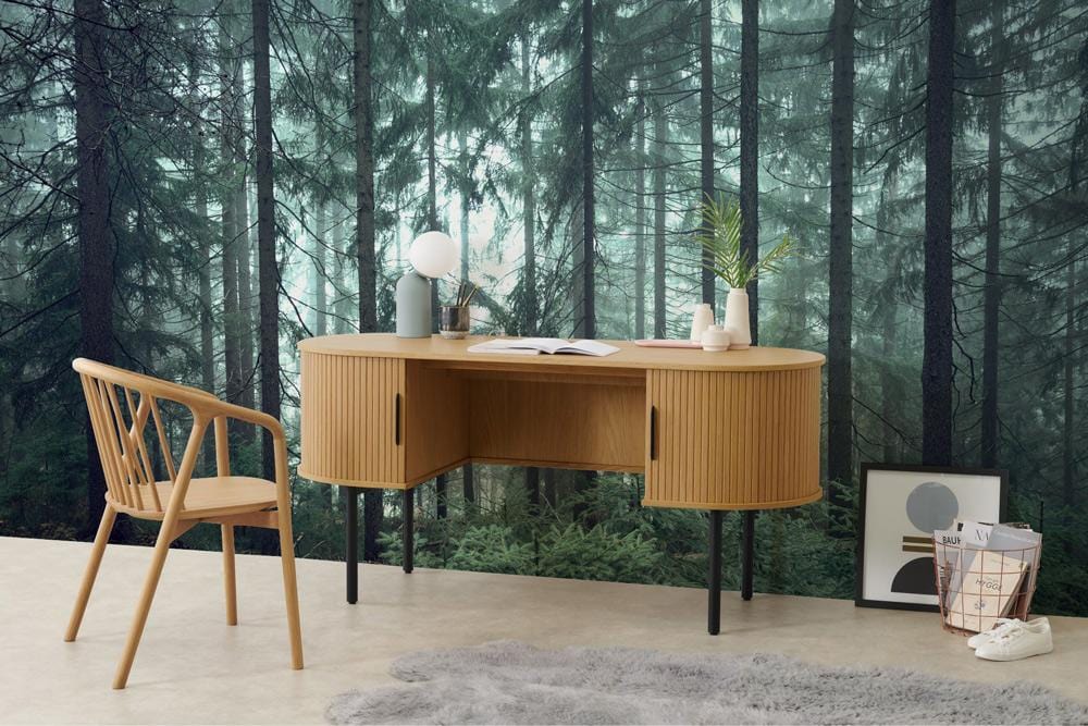 Emerald Forest Mist Landscape Mural Wallpaper in office