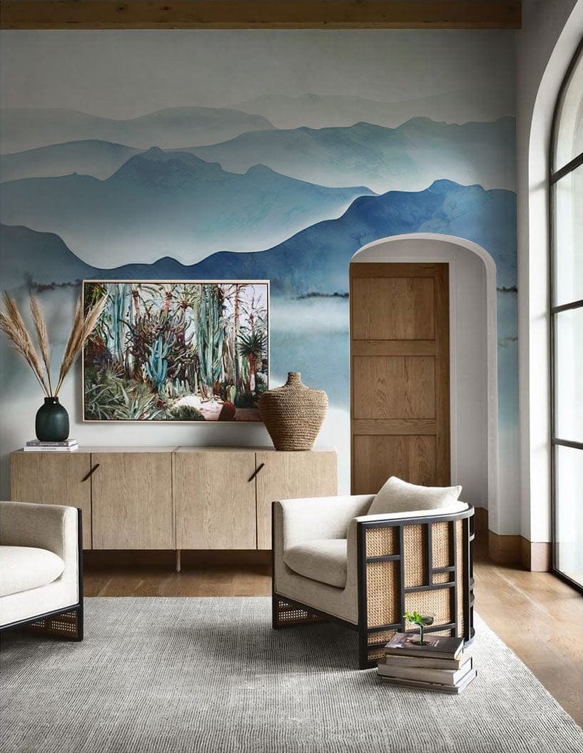 ink mountain wall mural for lounge design