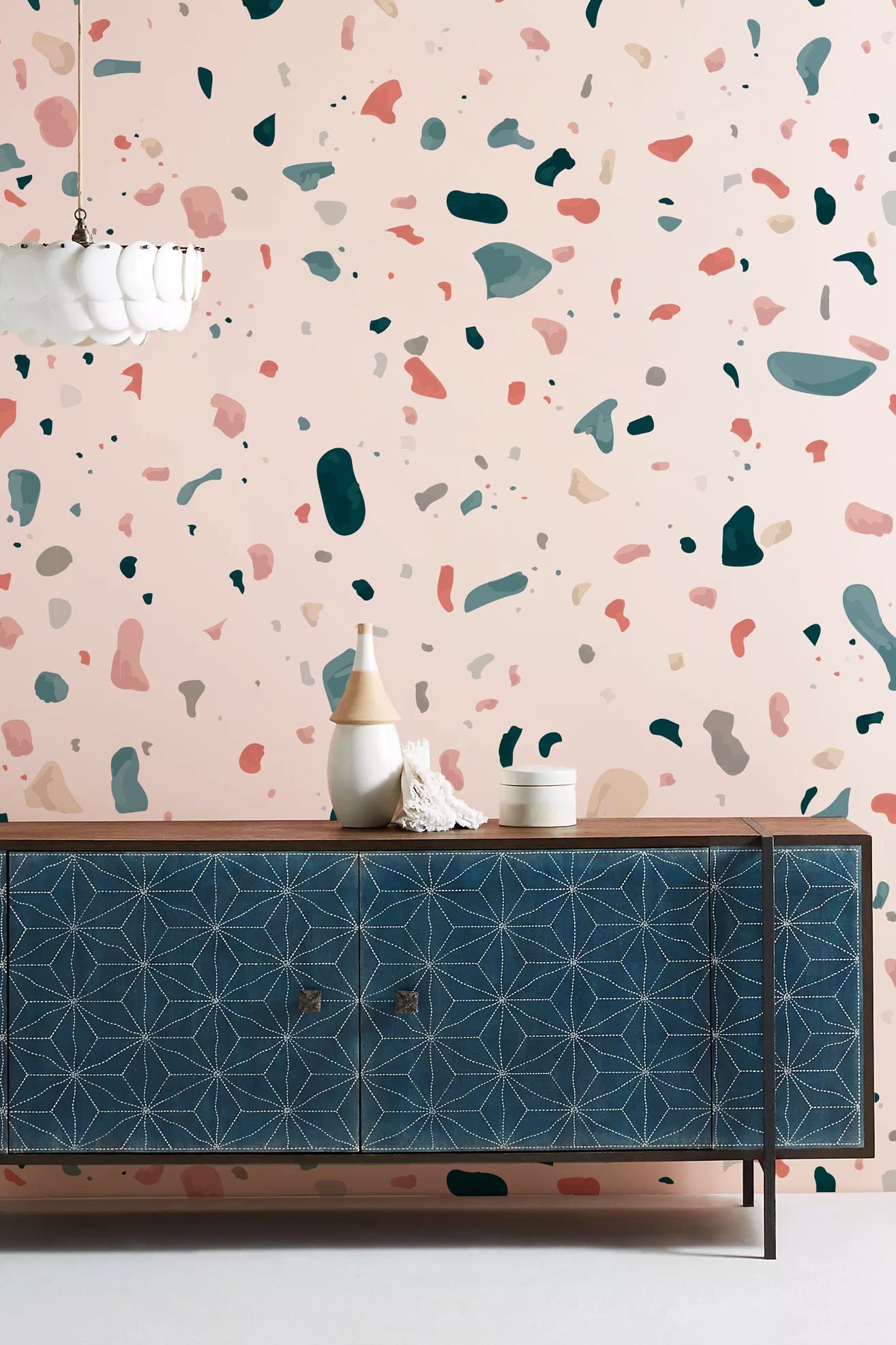 Wallpaper Mural with Irregular Chips of Marble in Pattern