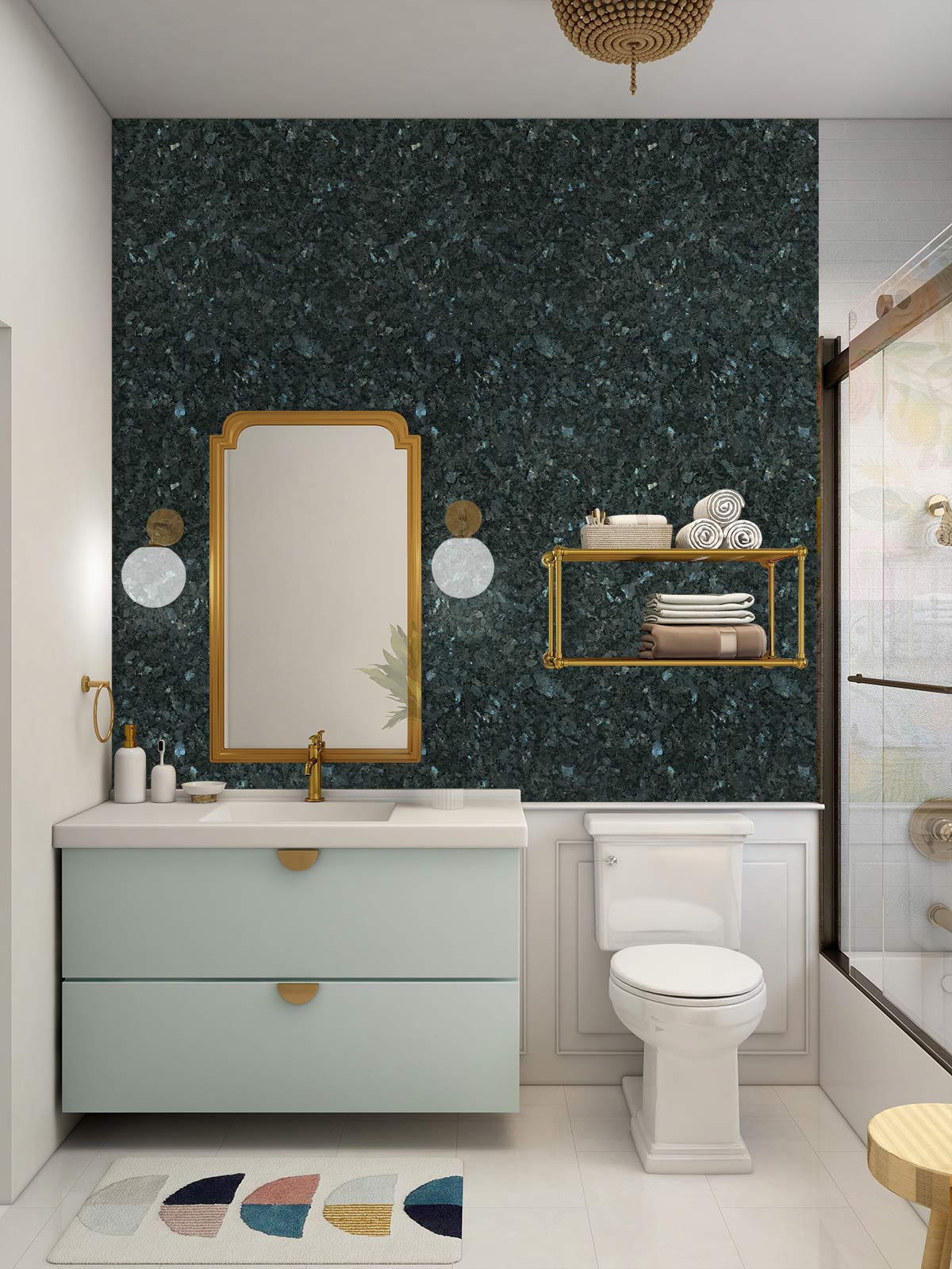 Luxurious Dark Textured Abstract Mural Wallpaper in bathroom
