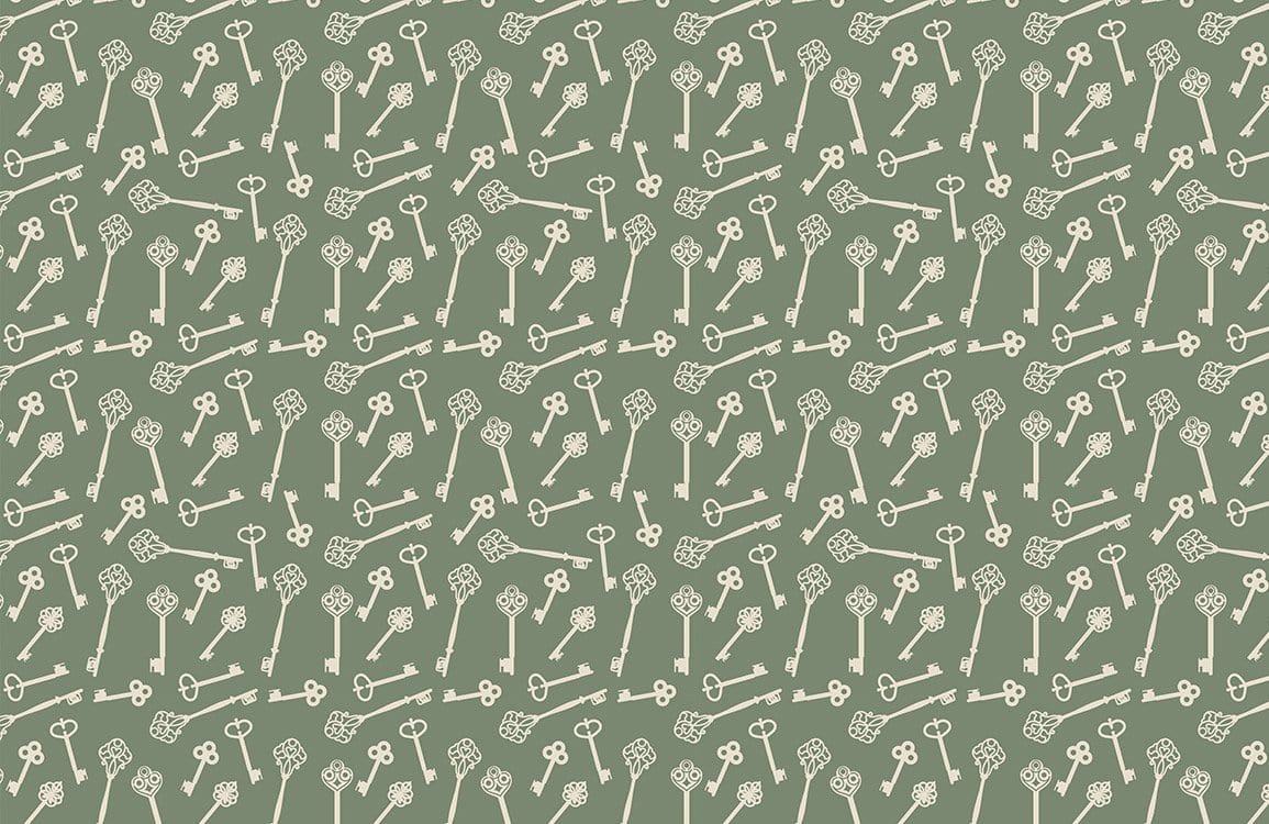 Vintage Key Pattern Olive Mural Wallpaper