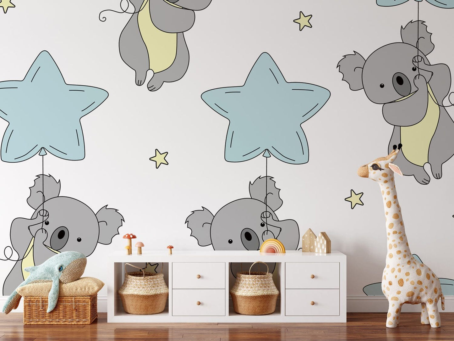 Koala wallpaper mural suitable for use in the decoration of children's rooms