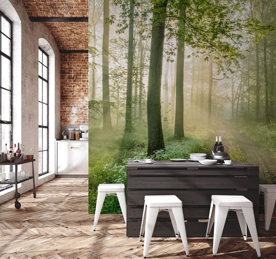 idea for lane in forest natural style wallpaper mural
