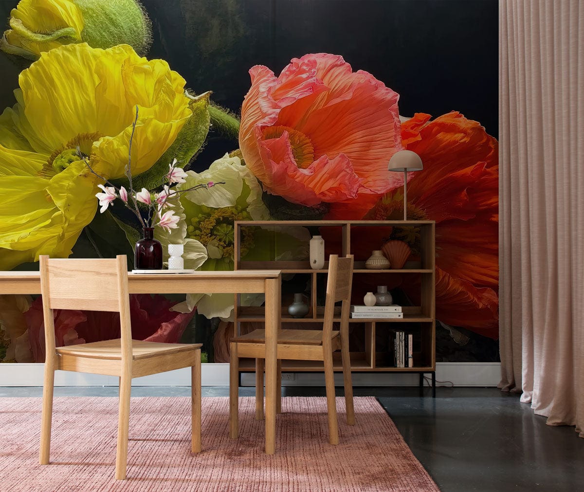 large poppy bloom wall mural dining room decoration