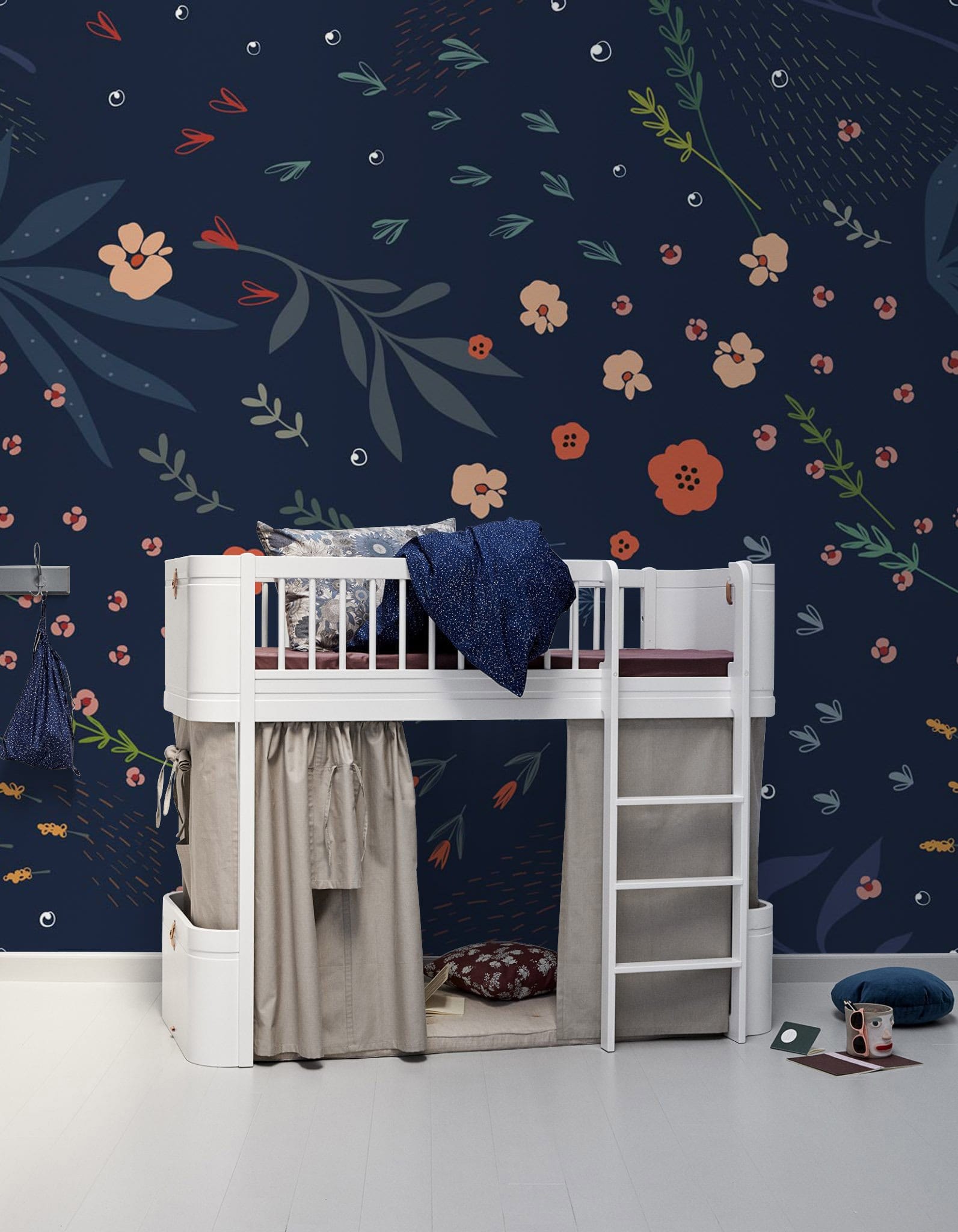 Wallpaper mural with dark blue leaves for decorating the bedroom