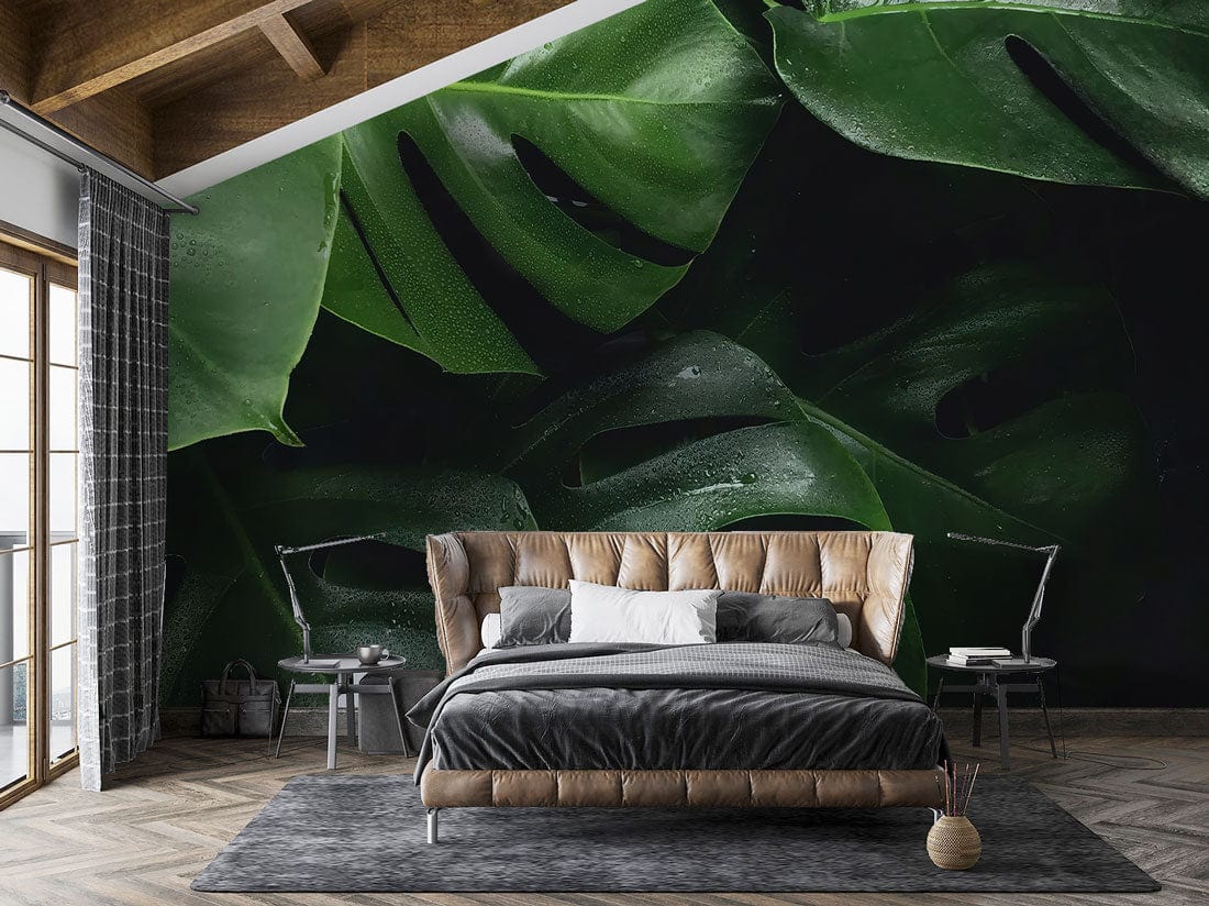 leaves after rain wall mural lounge decor idea