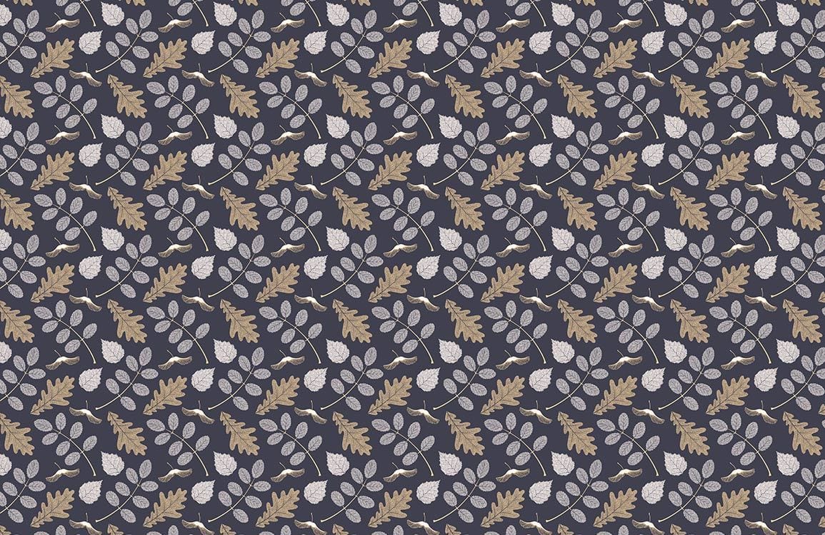 Navy Botanical Leaf Pattern Mural Wallpaper