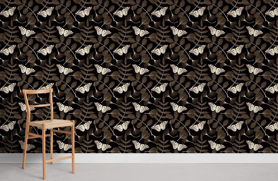 Elegant Butterfly Pattern Black Mural Wallpaper