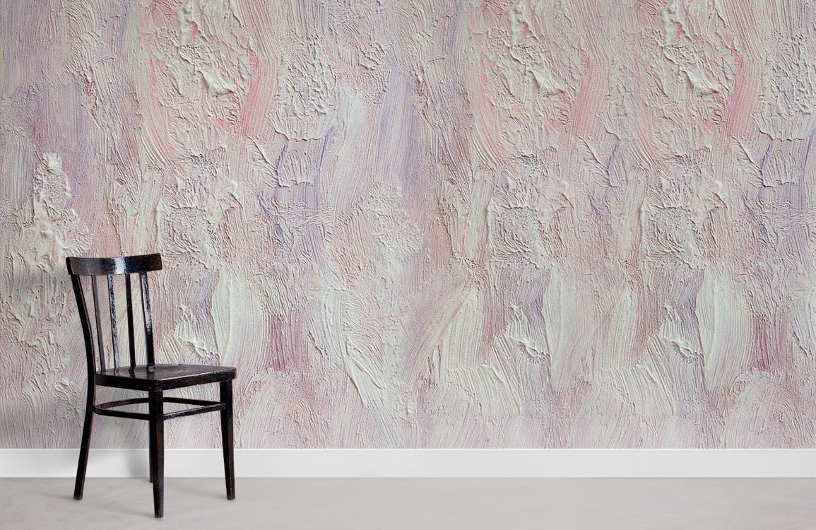 Wallpaper mural with a light purple oil painting for use as home decor