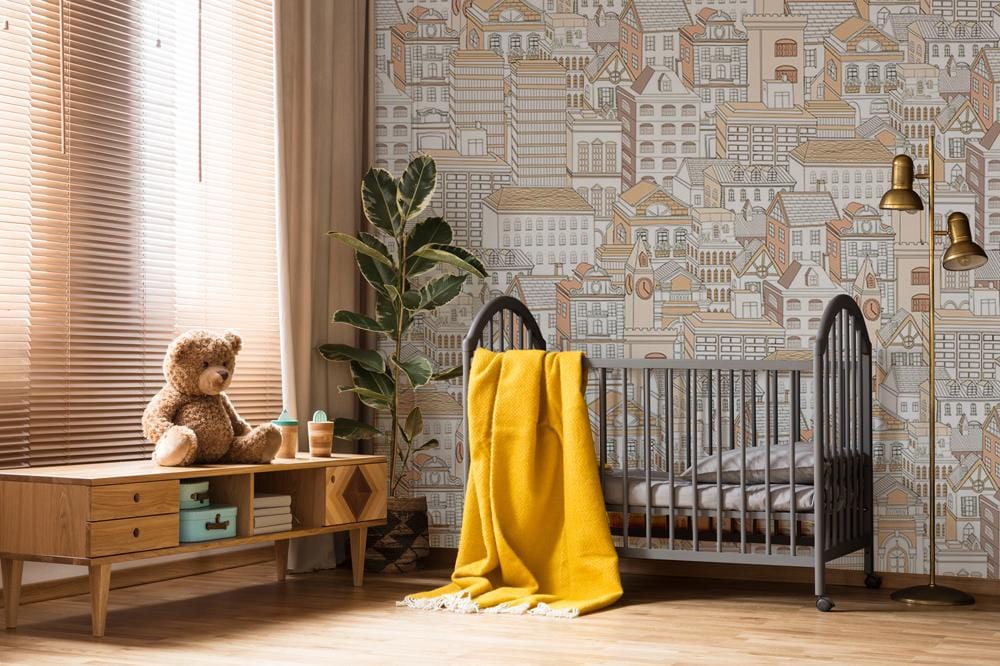 Vintage Cityscape Illustrative Wall Mural in child's room