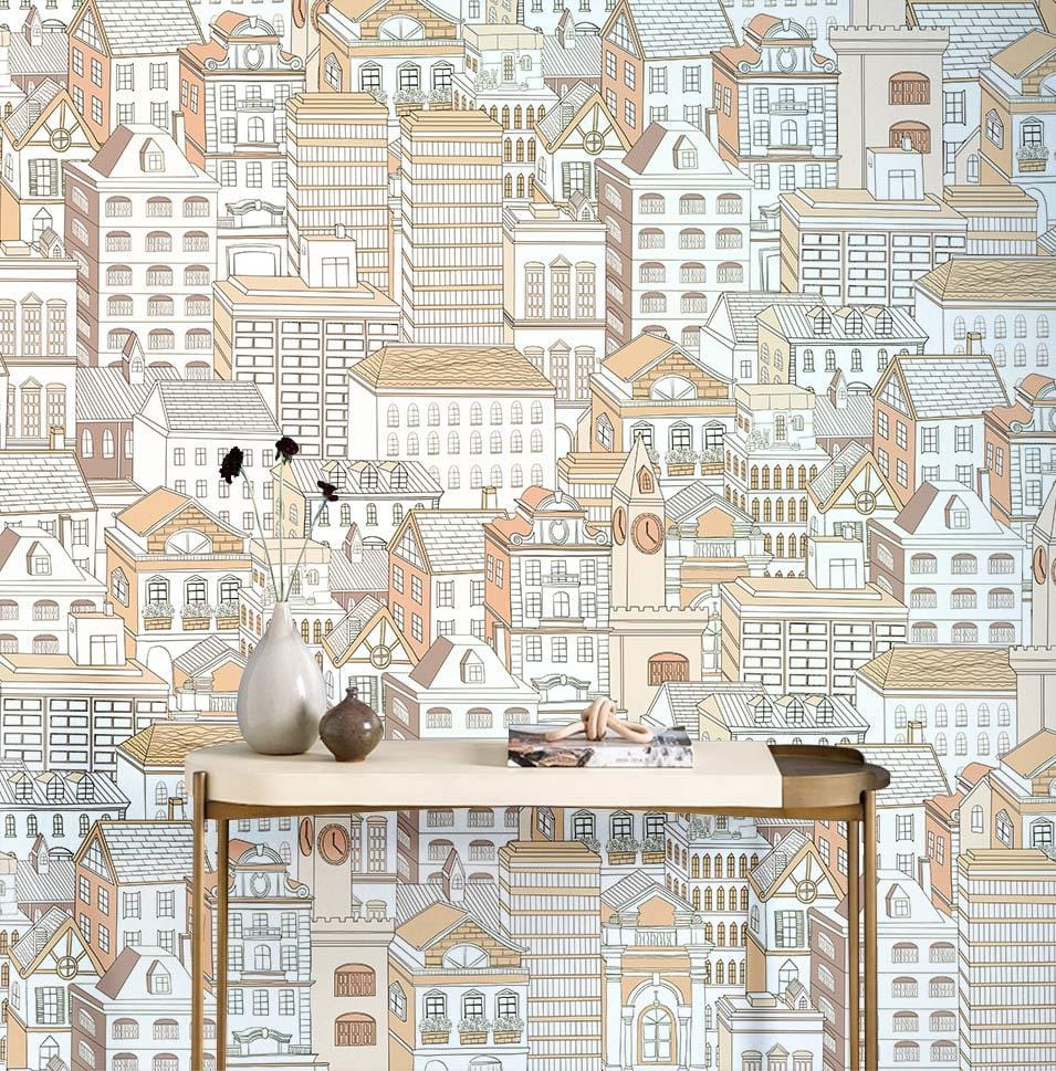 Vintage Cityscape Illustrative Wall Mural
