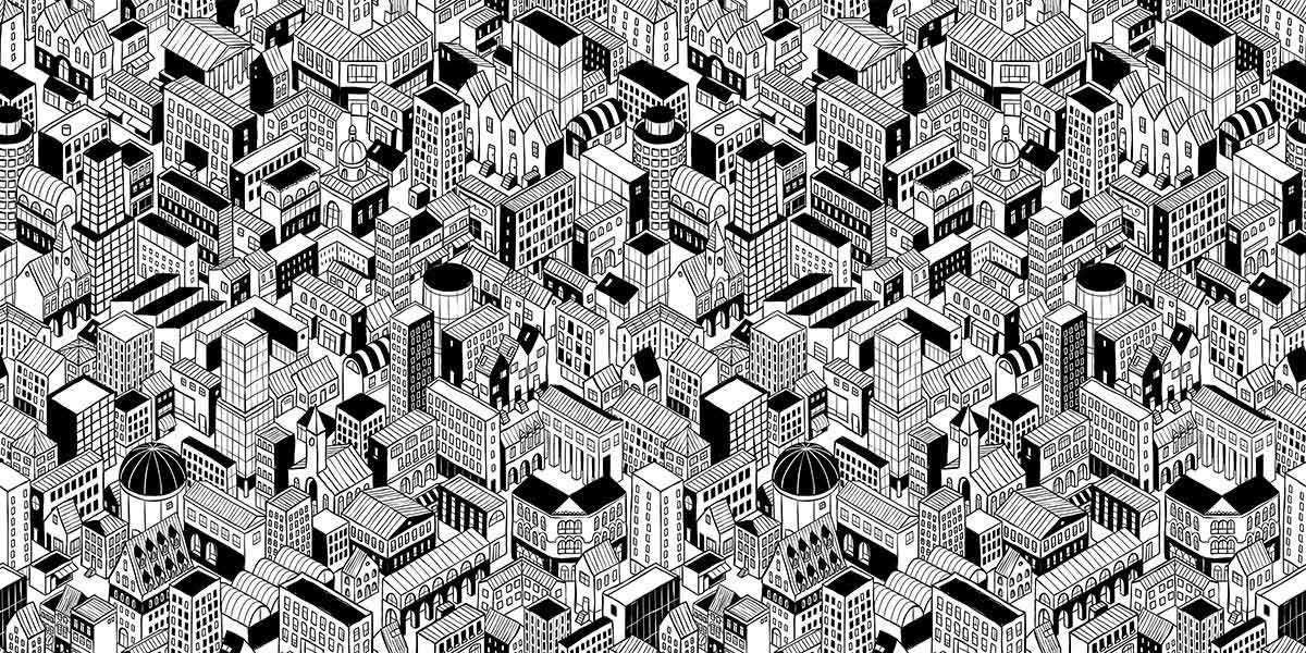 crowded buildings wallpaper mural for room decor