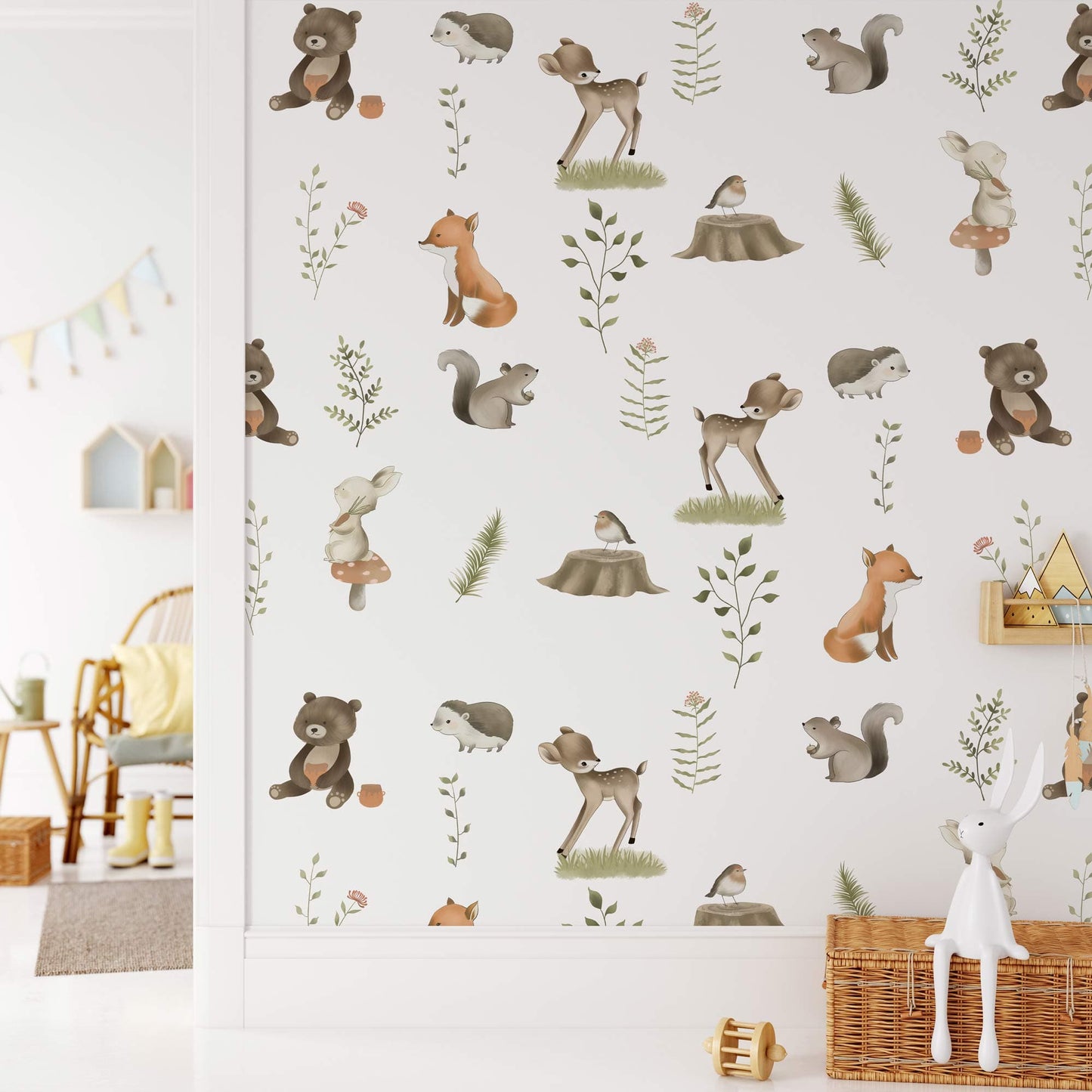 Woodland Animals Nursery Mural Wallpaper in child's room