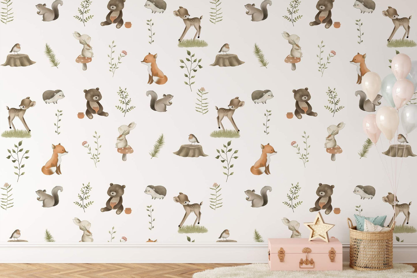 Woodland Animals Nursery Mural Wallpaper in child's room