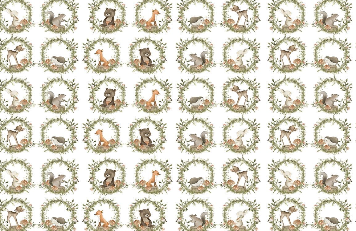 Whimsical Forest Animal Wreath Mural Wallpaper