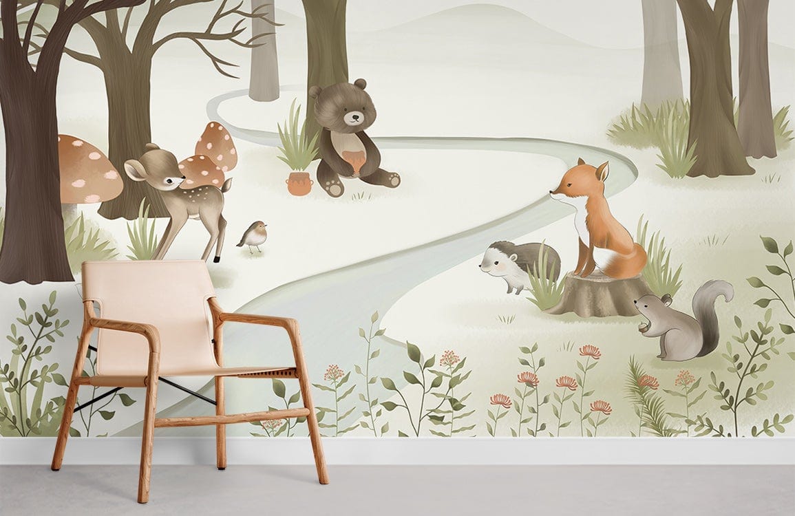 Whimsical Forest Animal Nursery Wallpaper in children's room