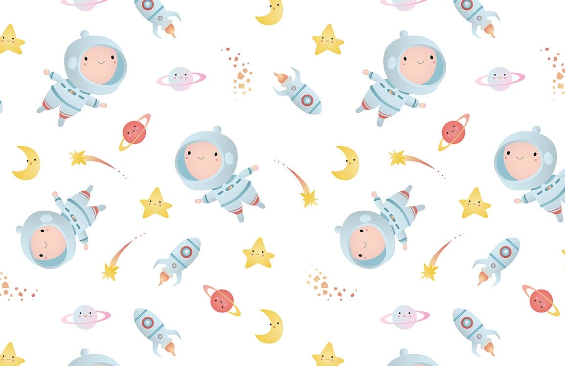 Cheerful Astronaut Kids Room Mural Wallpaper