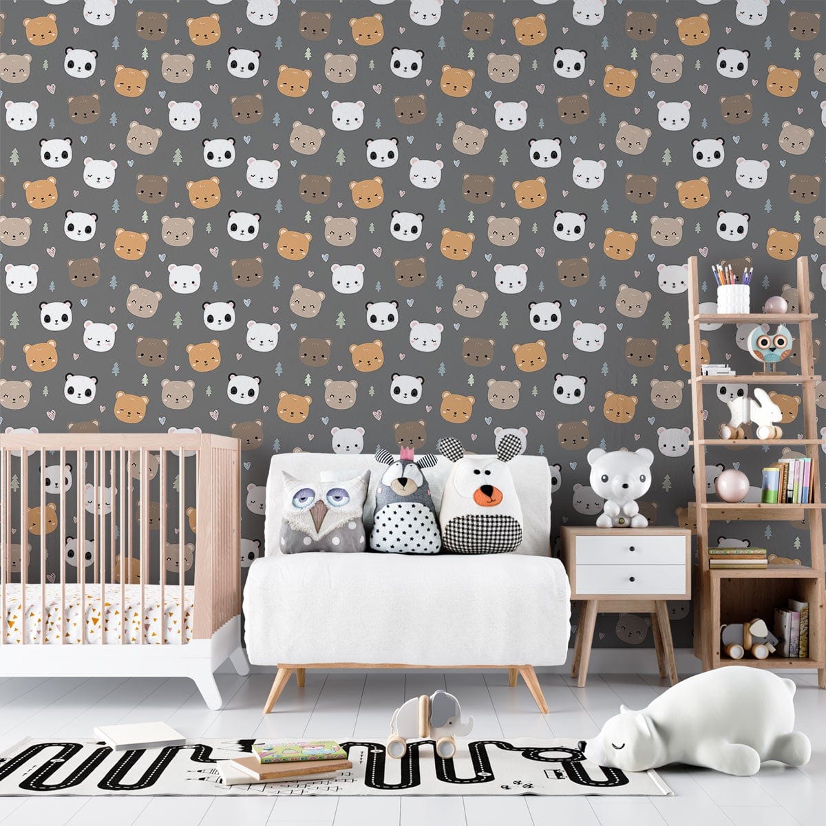 Cute Animal Faces Kids Mural Wallpaper in nursery