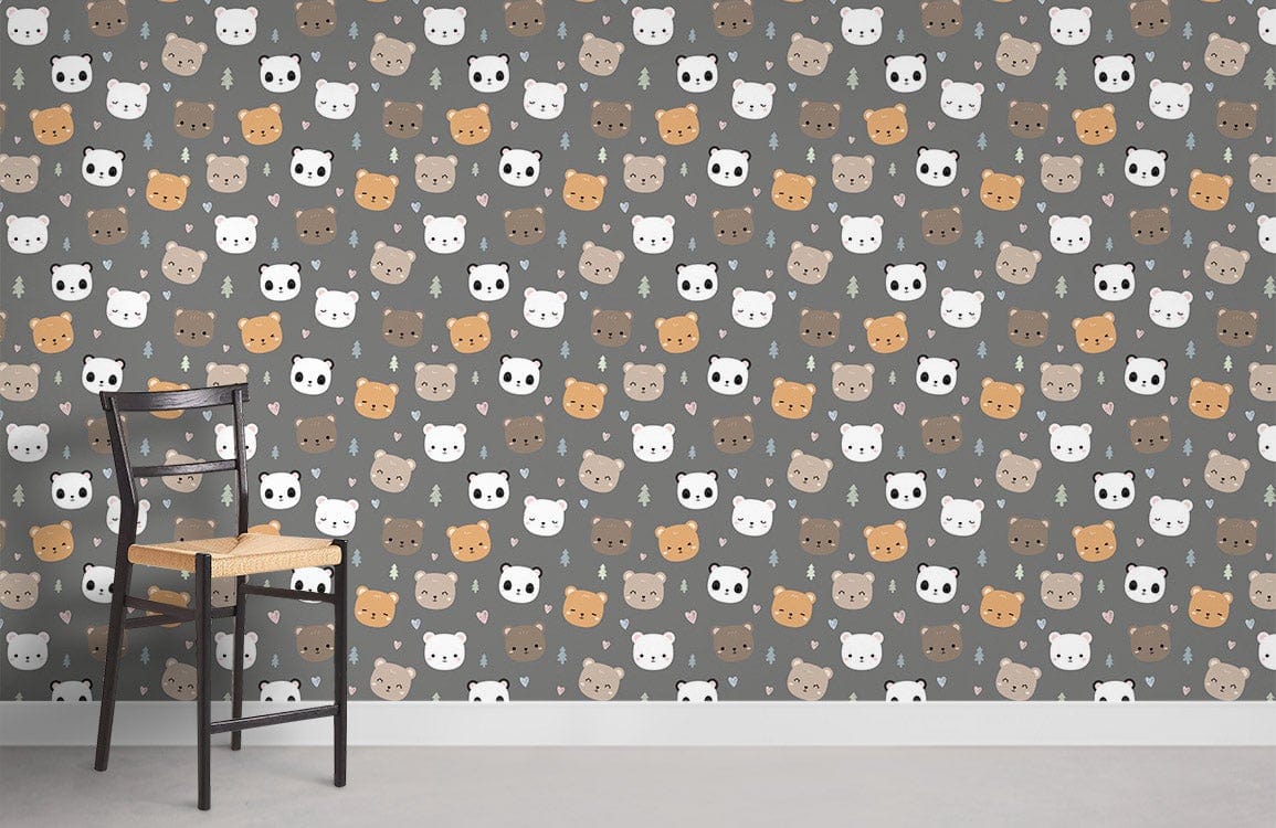 Cute Animal Faces Kids Mural Wallpaper in child's room