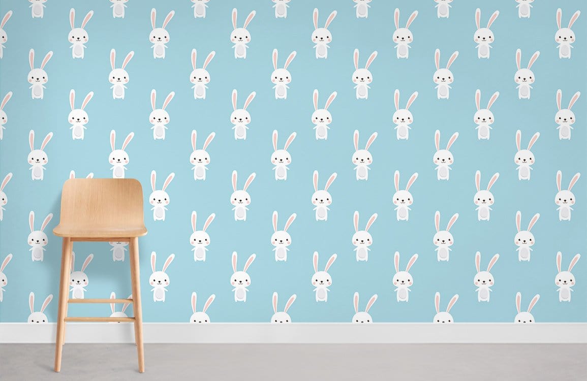 Cute Whimsical Rabbit Nursery Mural Wallpaper in playroom