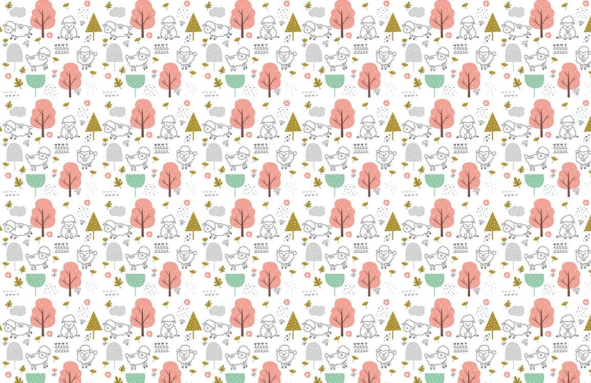 Whimsical Woodland Creatures Nursery Mural Wallpaper