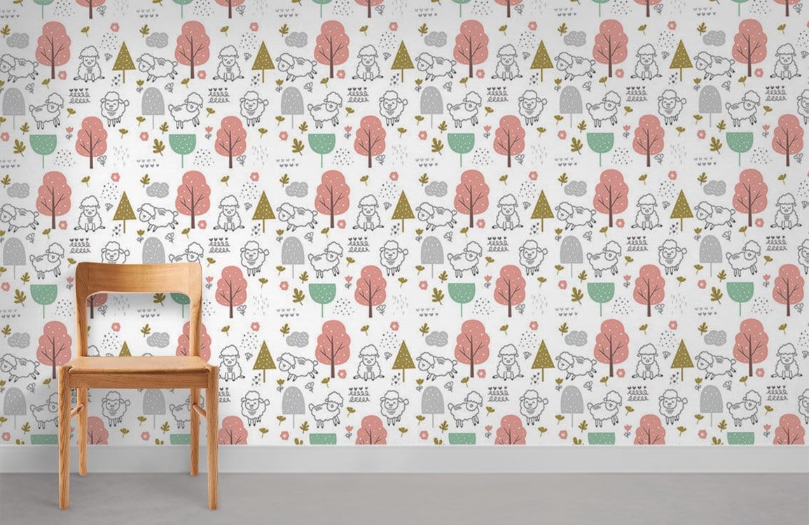 Whimsical Woodland Creatures Nursery Mural Wallpaper in child's room