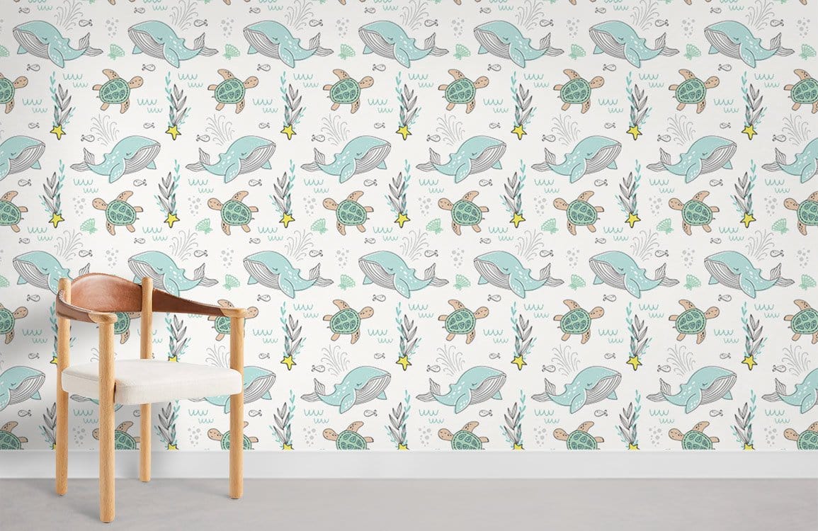 Whimsical Underwater Creatures Kids Wallpaper in child's room