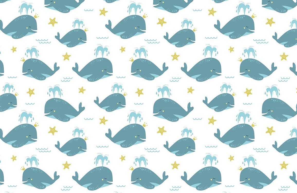Whimsical Ocean Whales Kids Mural Wallpaper
