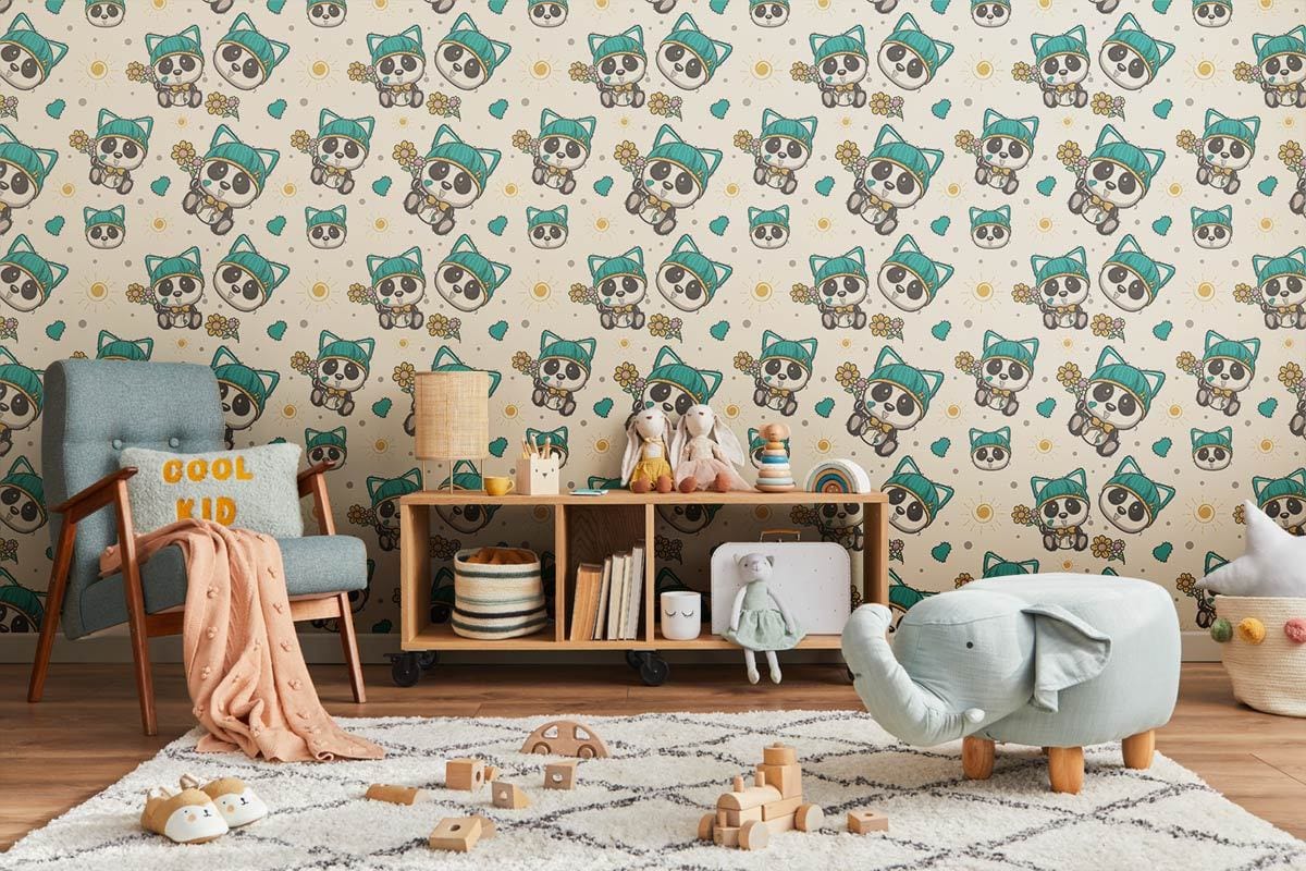 Whimsical Pirate Skulls Kids Mural Wallpaper in playroom