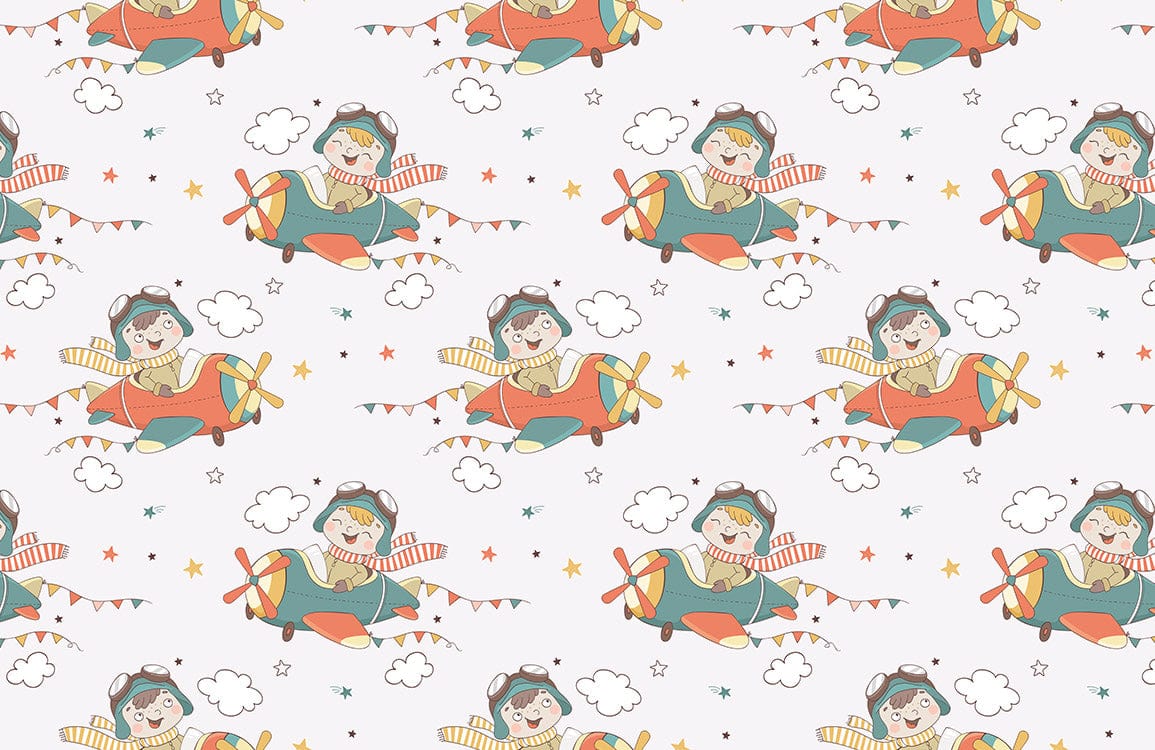 Little Pilot's Amazing Flight Custom Wallpaper Art Design