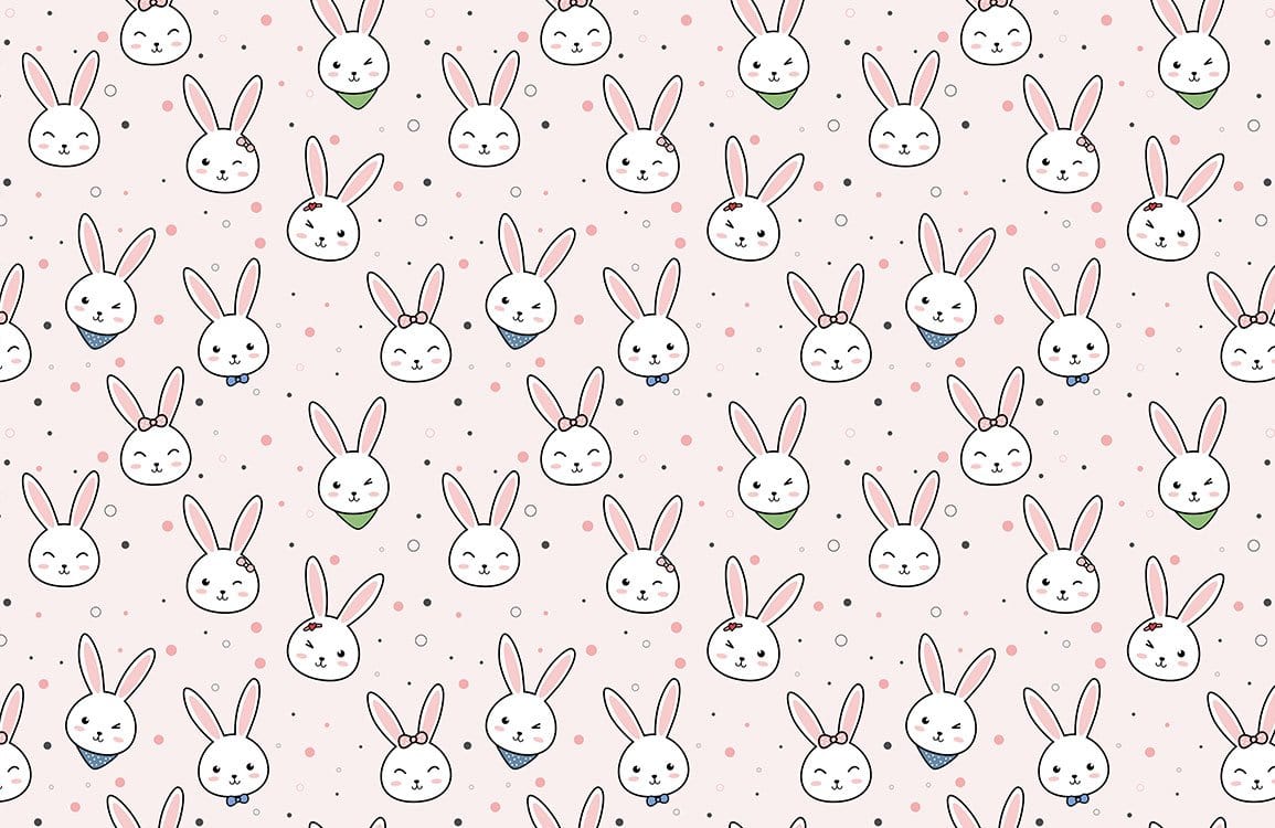 Whimsical Pink Bunny Pattern Mural Wallpaper