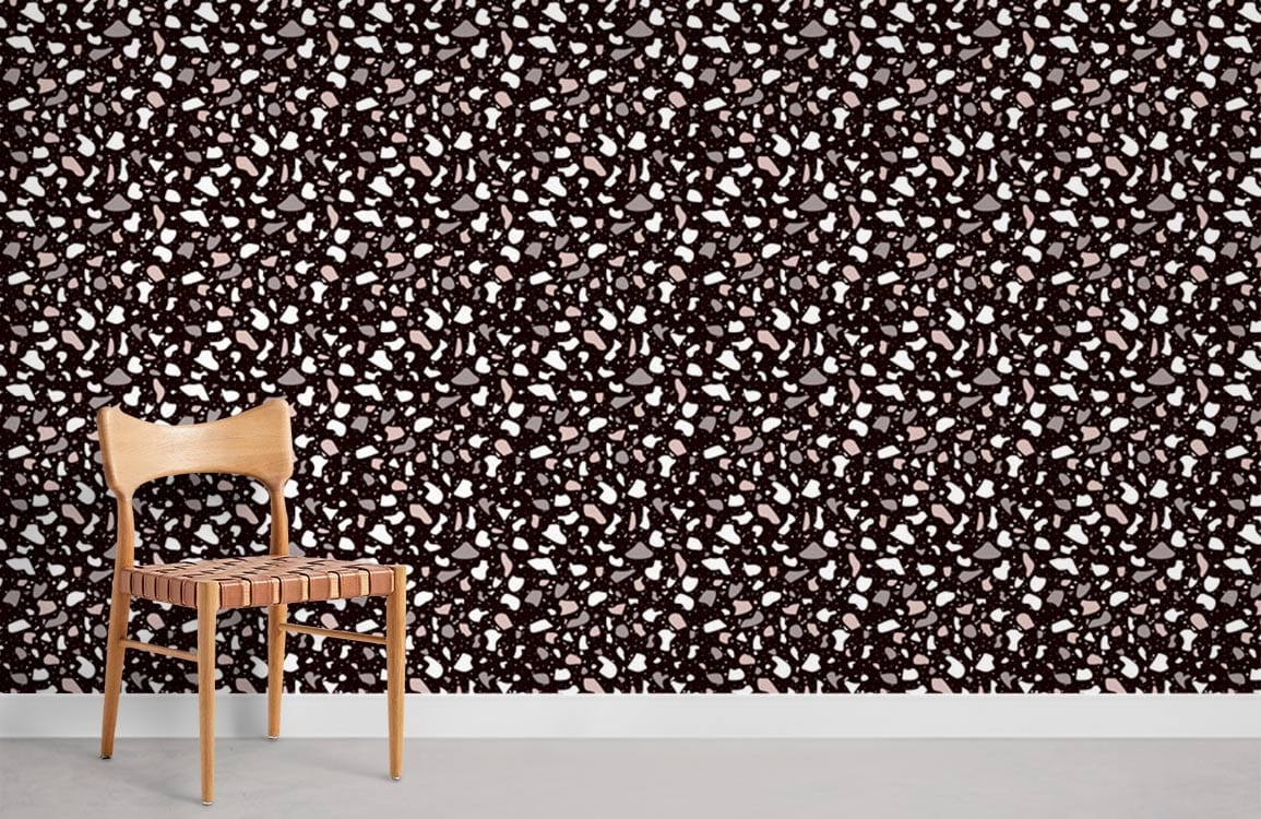 Wallpaper mural with a dark terrazzo pattern for use in interior decoration