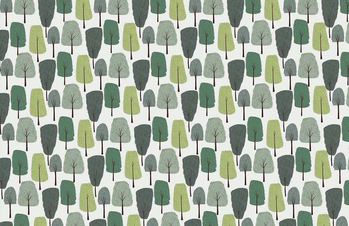 Whimsical Forest Green Tree Mural Wallpaper