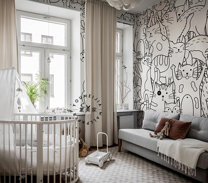 Lots of cute line cats abstract wallpaper art design