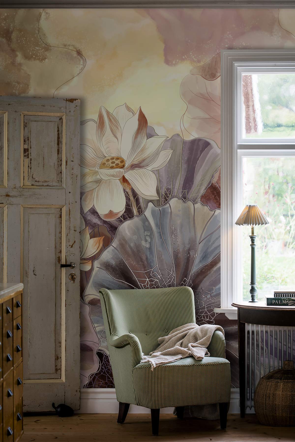 Elegant Floral Watercolor Luxury Mural Wallpaper in living room