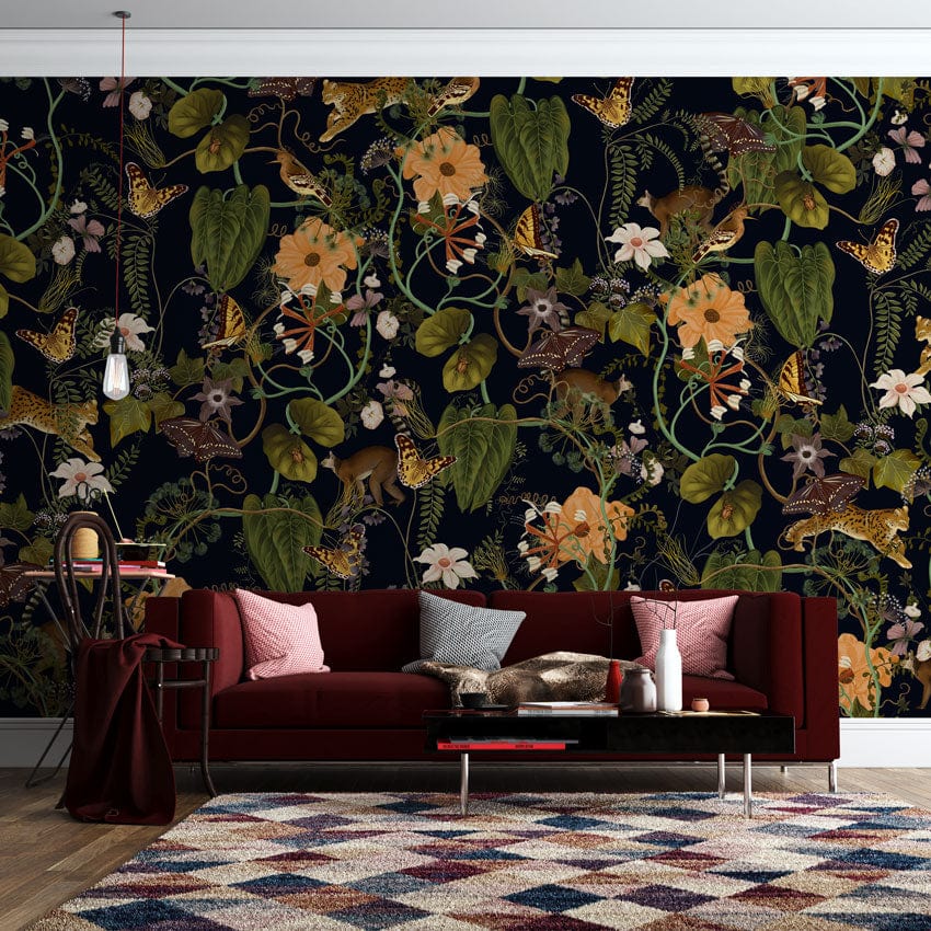 Luxurious Jungle Animal Mural Wallpaper in living room