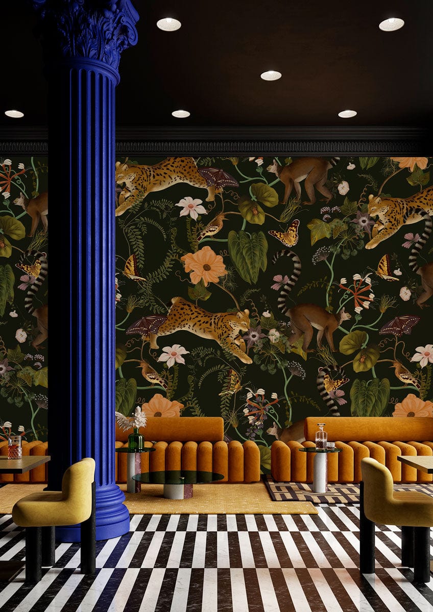 Exotic Jungle Animal Pattern Mural Wallpaper in lounge